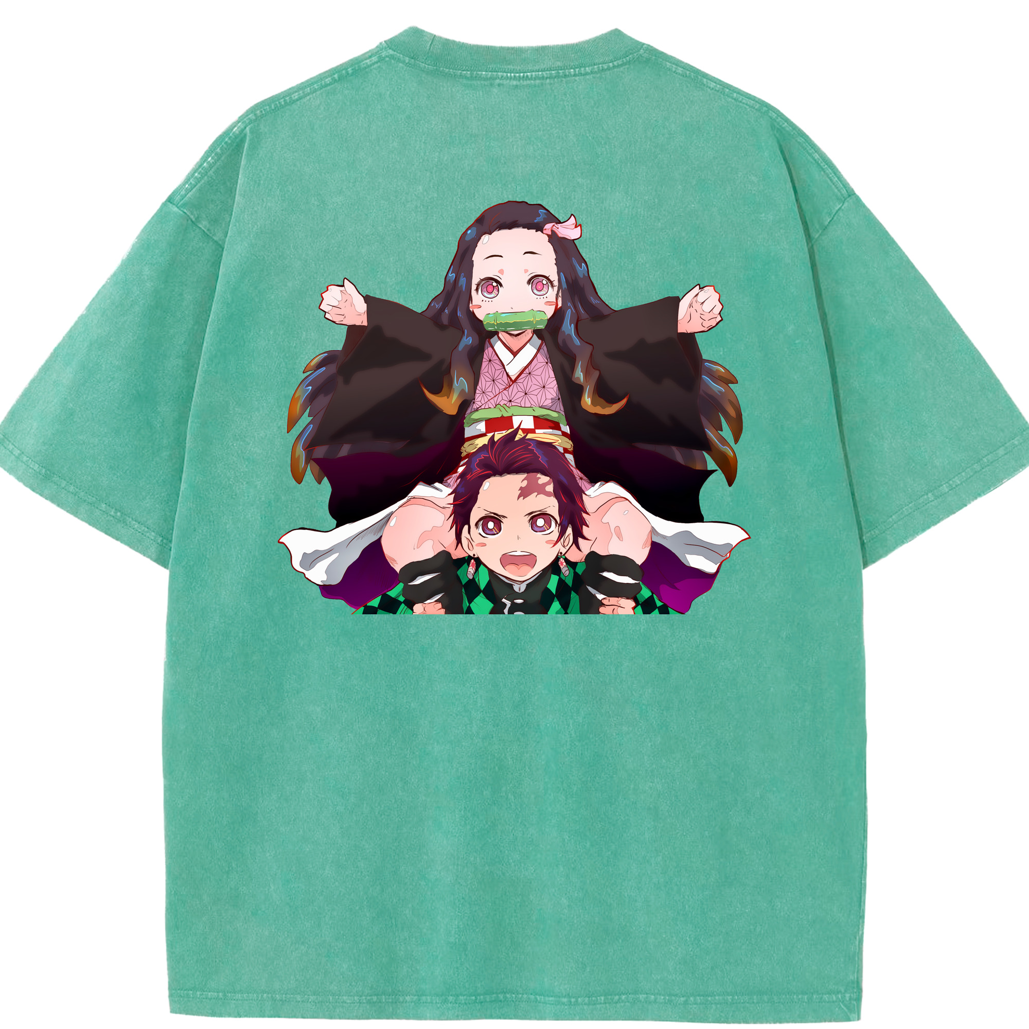 （画像用） 鬼滅の刃（きめつのやいば）竈門 禰󠄀豆子／かまど ねずこ Kamado Nezuko 綿100% ヴィンテージ風 半袖Tシャツ（背面プリント）